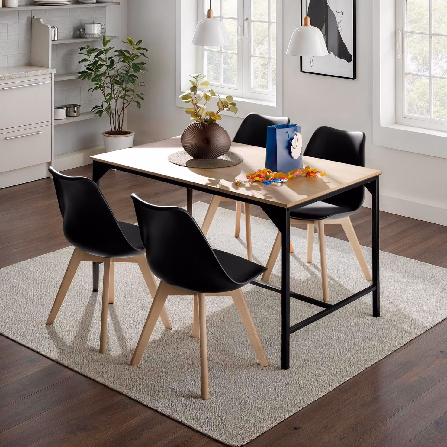 Tavolo da pranzo rettangolare industriale TecTake GmbH in legno rovere e metallo, colore marrone, L: 150 cm, P: 75 cm, H: 75 cm – 3