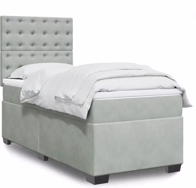 Letto a molle con materasso ibrido vidaXL in velluto grigio e bianco L/P/H: 200 x 90 x 150,5 cm
