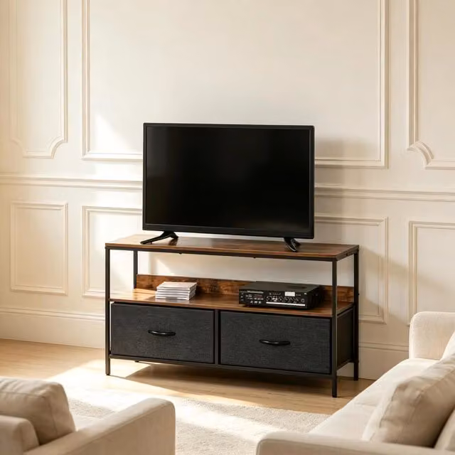 Mobile TV con cassetti pieghevoli e ripiano aperto, sideboard versatile. Solo mobile TV.