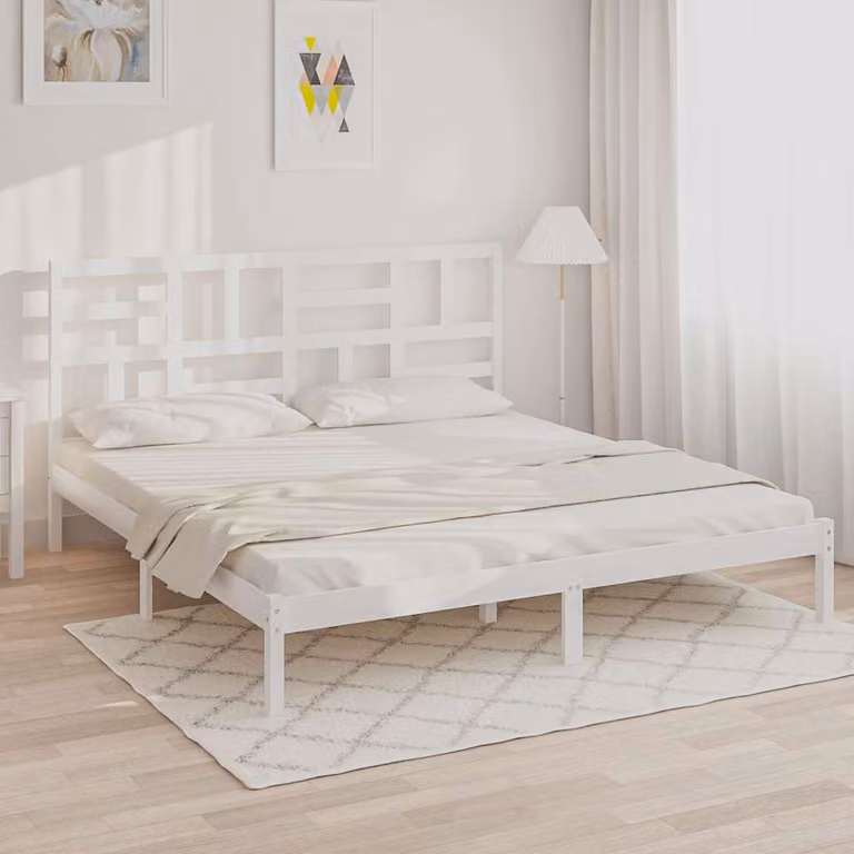 vidaXL Giroletto Super King in Legno di Pino Bianco con Doghe Rigide L: 180 cm, P: 200 cm