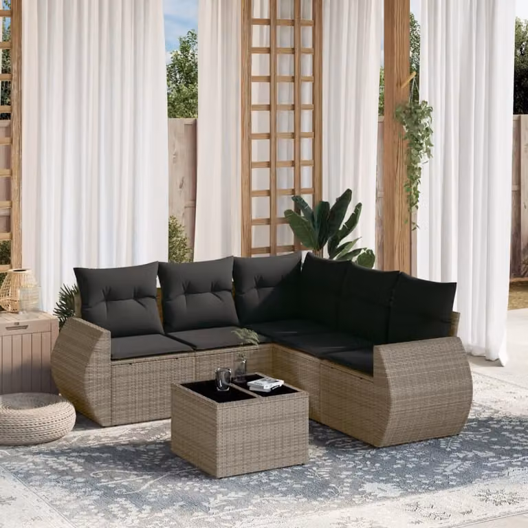 vidaXL Set Divano da Giardino a L con Cuscini Grigio e Tavolino da Caffè in Metallo e Tessuto Resistente ai Raggi UV