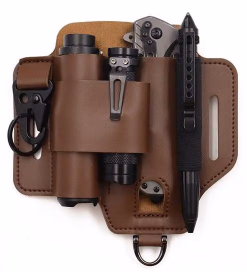 Borsa porta-multitool - Organizer da cintura - con scomparto per multitool, portamonete, porta penna e portachiavi - Pratica borsa da cintura da uomo - marrone