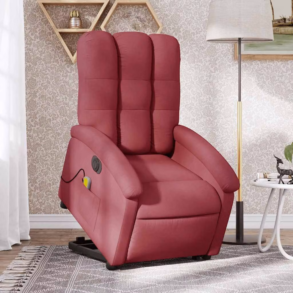 Poltrona Alzapersona Elettrica con Massaggio vidaXL in Tessuto e Finta Pelle, Colore Rosso – 1