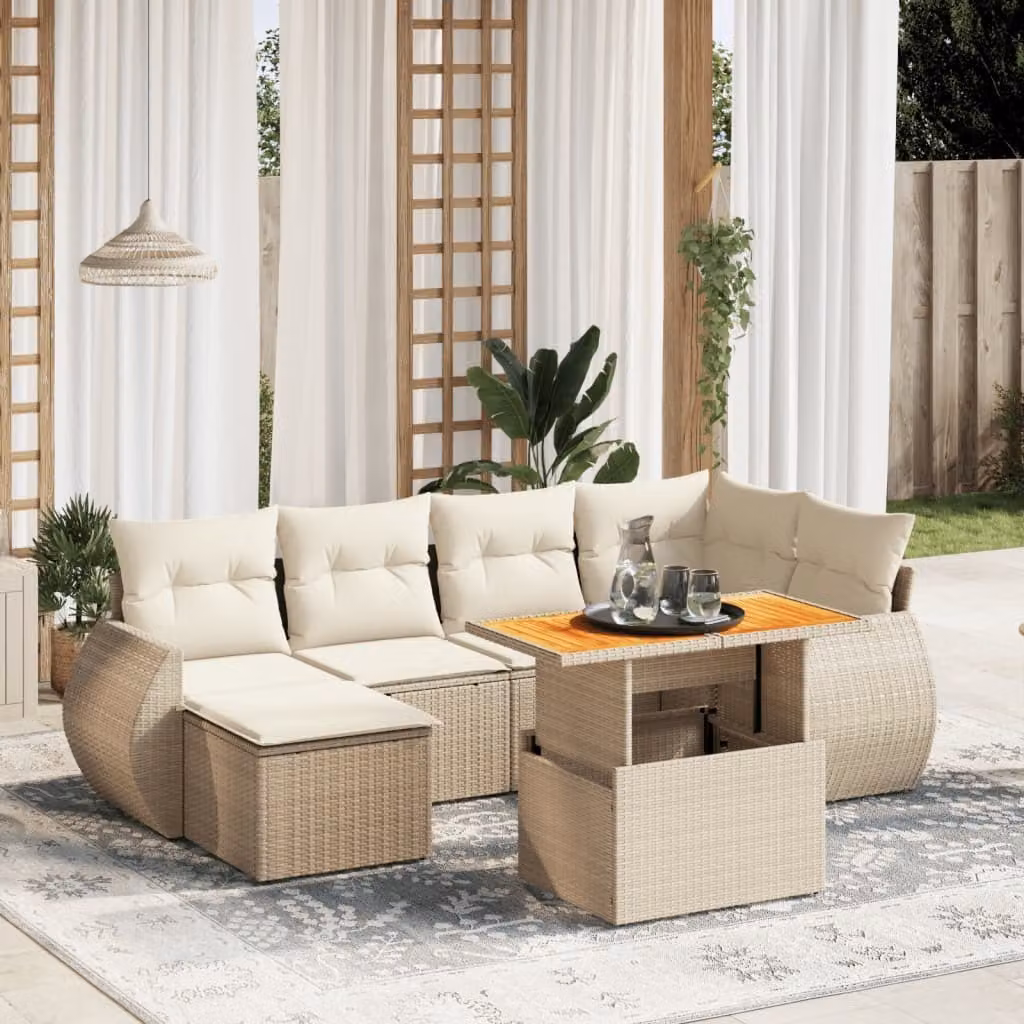 Maison Exclusive - Set Divani da Giardino 7 pz con Cuscini Beige in Polyrattan