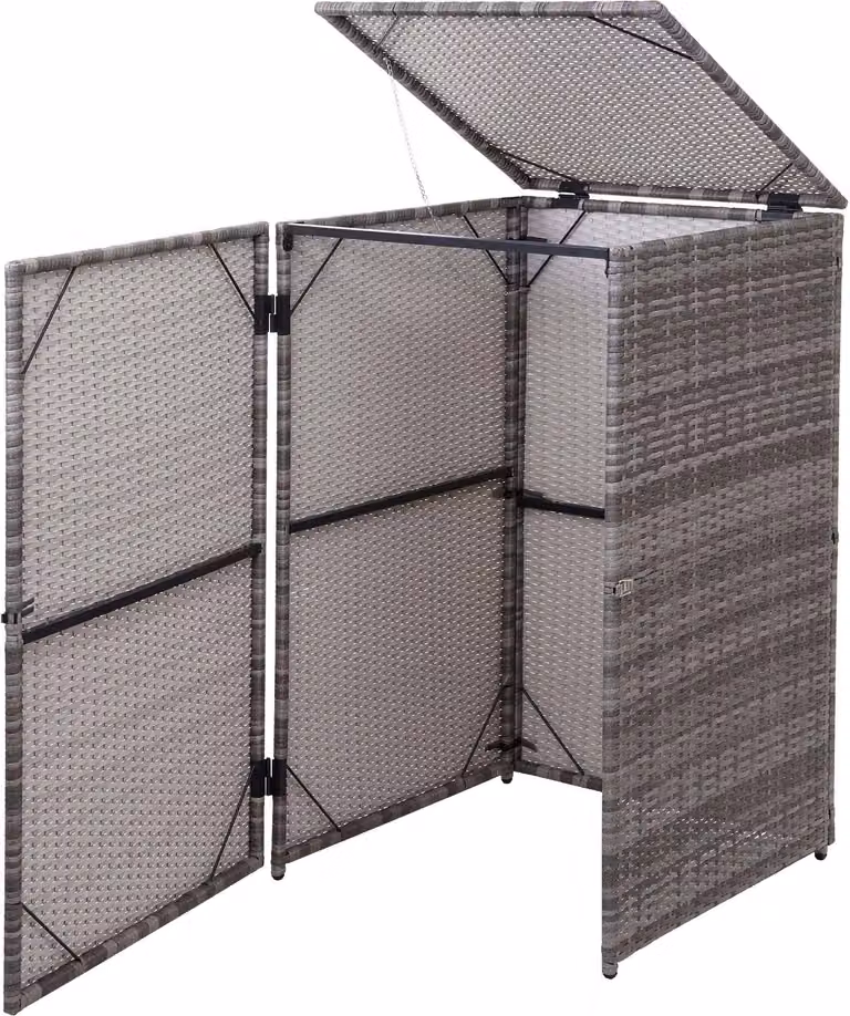 Coperchio per cestino HWC-E25, coperchio per cestino per rifiuti, poly rattan 120l ~ grigio