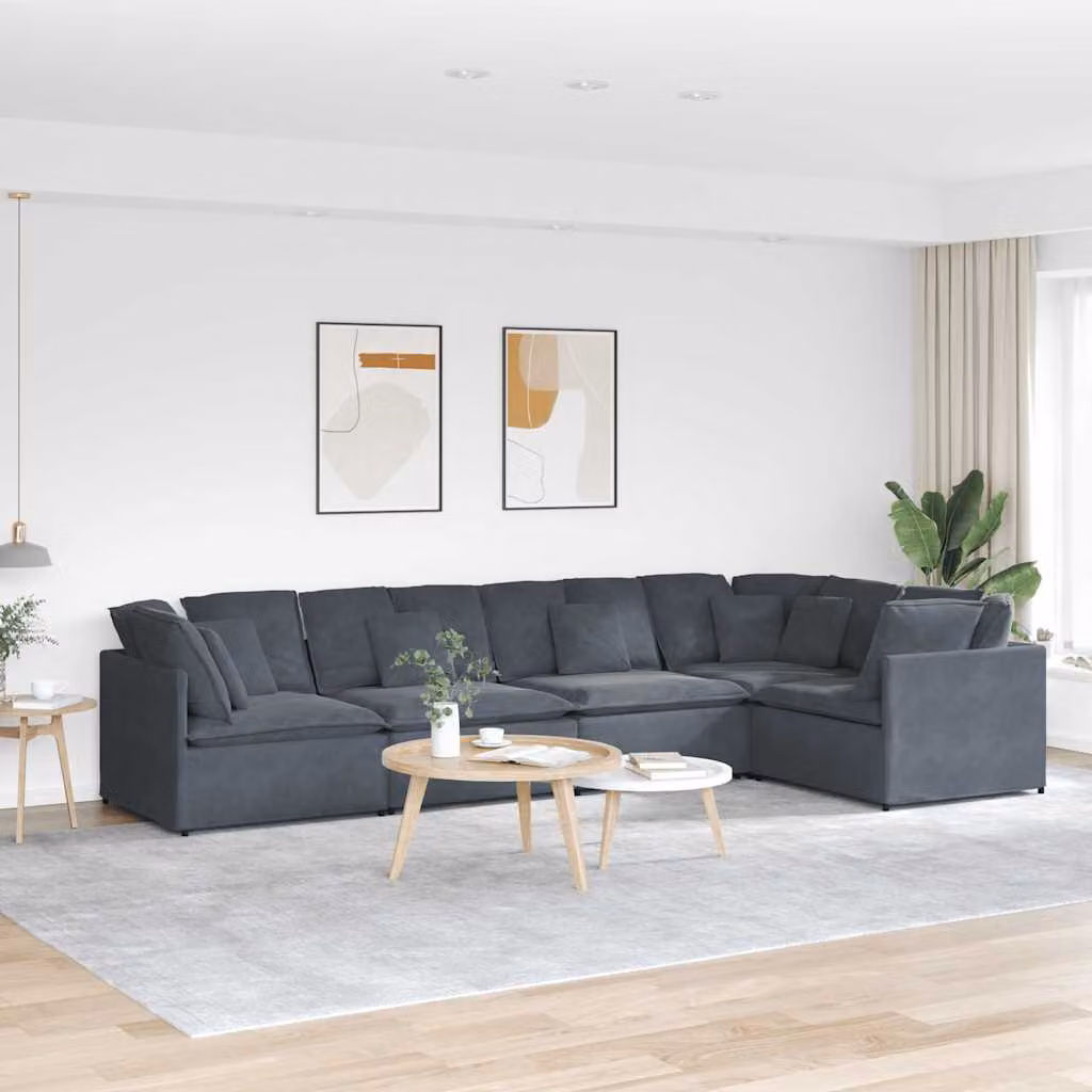 vidaXL Divano Modulare a L in Velluto Grigio con Cuscini e Struttura in Metallo e Legno