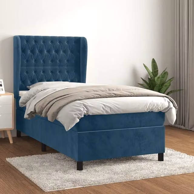 Letto Ibrido vidaXL con Giroletto a Molle e Materasso in Velluto Blu e Bianco L/P/H: 80 x 200 x 40 cm – 1