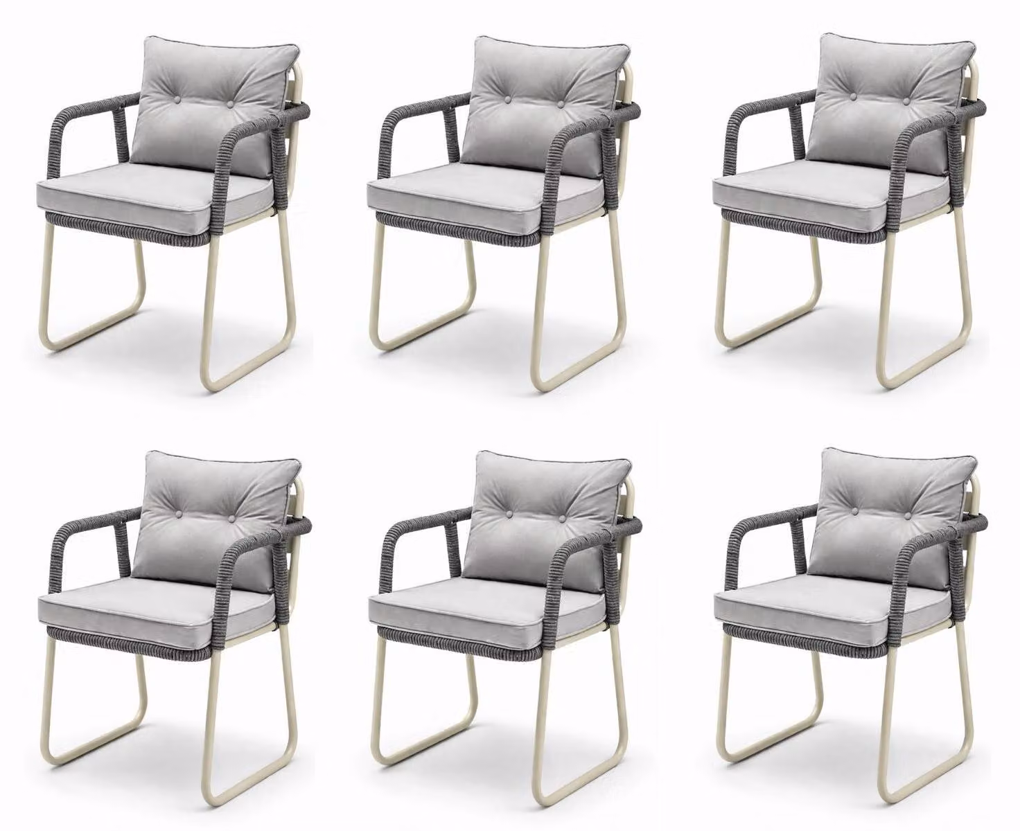 Sedia in stile moderno, colore grigio e bianco, morbida imbottitura della seduta, struttura in metallo