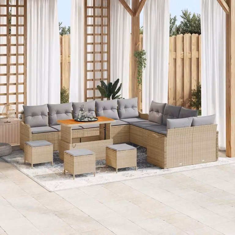 Maison Exclusive - Set da giardino con divano, 14 pezzi, color beige, in rattan sintetico