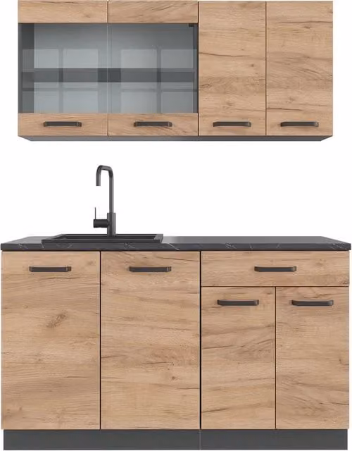 Cucina completa R-Line Rovere dorato/Antracite 140 cm senza piano di lavoro Vicco