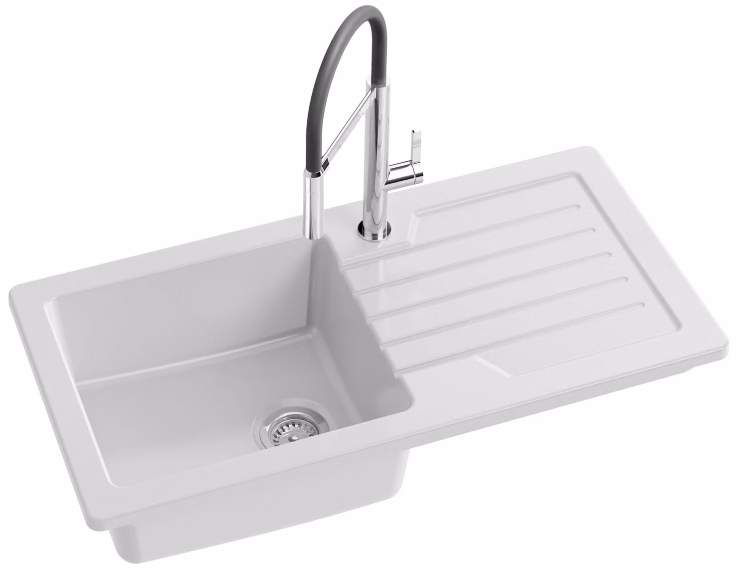 Lavello da incasso, 1 vasca + piano di sgocciolamento, Vetroceramica, bianco, 100x50x22,3 cm