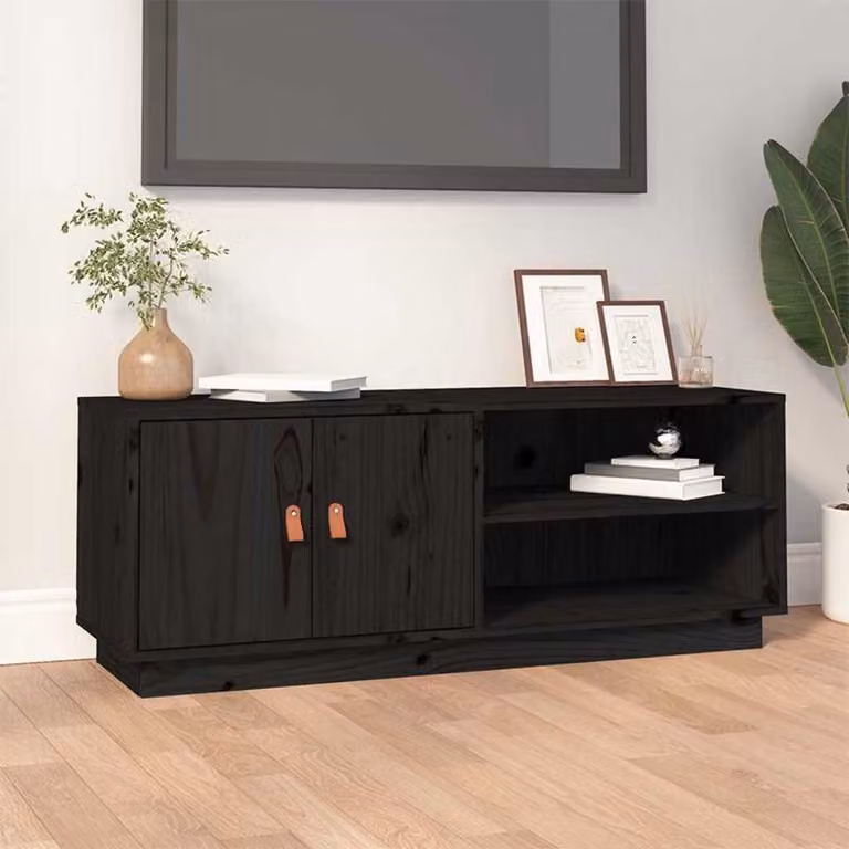 vidaXL Mobile Porta TV Nero in Legno di Pino Rustico L: 105 cm, P: 34 cm, H: 40 cm