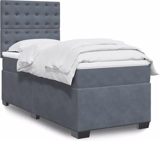 Letto ibrido vidaXL con materasso a molle e rivestimento in velluto grigio e bianco L/P/H: 100 x 200 cm