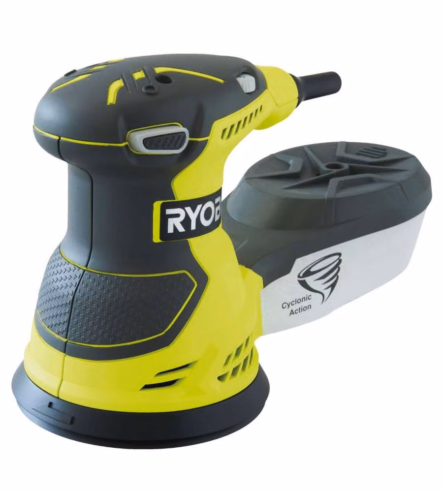 Ryobi Levigatrice Rotorbitale da 300W con Aspirazione Polveri e Diametro 125mm, Gialla