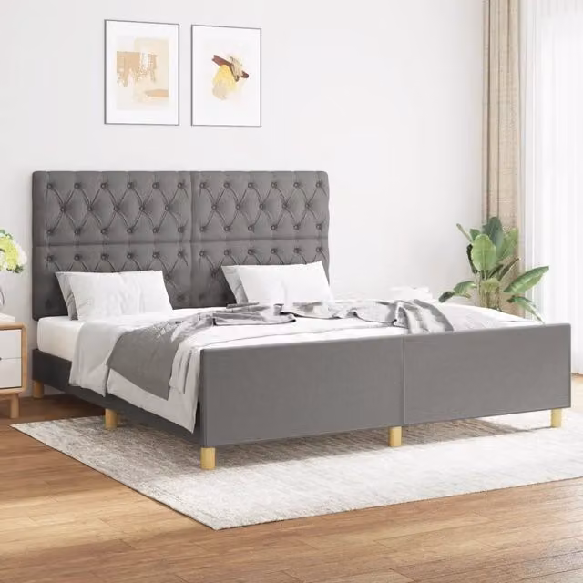 Giroletto senza Materasso-Struttura Letto Grigio Scuro 160x200 cm Tessuto 849657