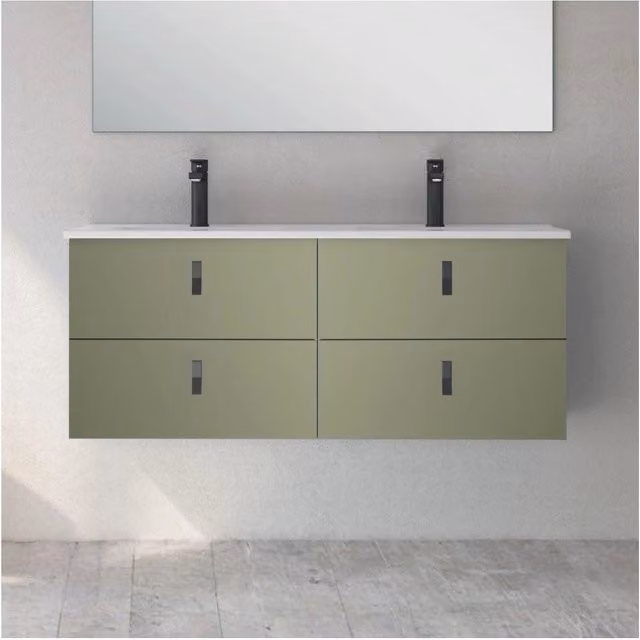 Mobile bagno sospeso doppio lavabo colore verde 4 cassetti Invicta 120x45x48H