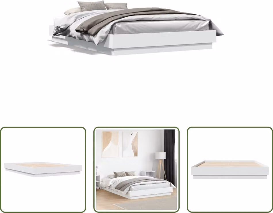 The Living Store Struttura letto bianca 150x200 cm in materiale ligneo