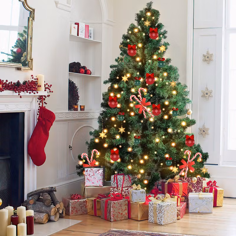 Jopassy albero di Natale aghi di pino con supporto floccatura esterna 180cm con LED bianco caldo