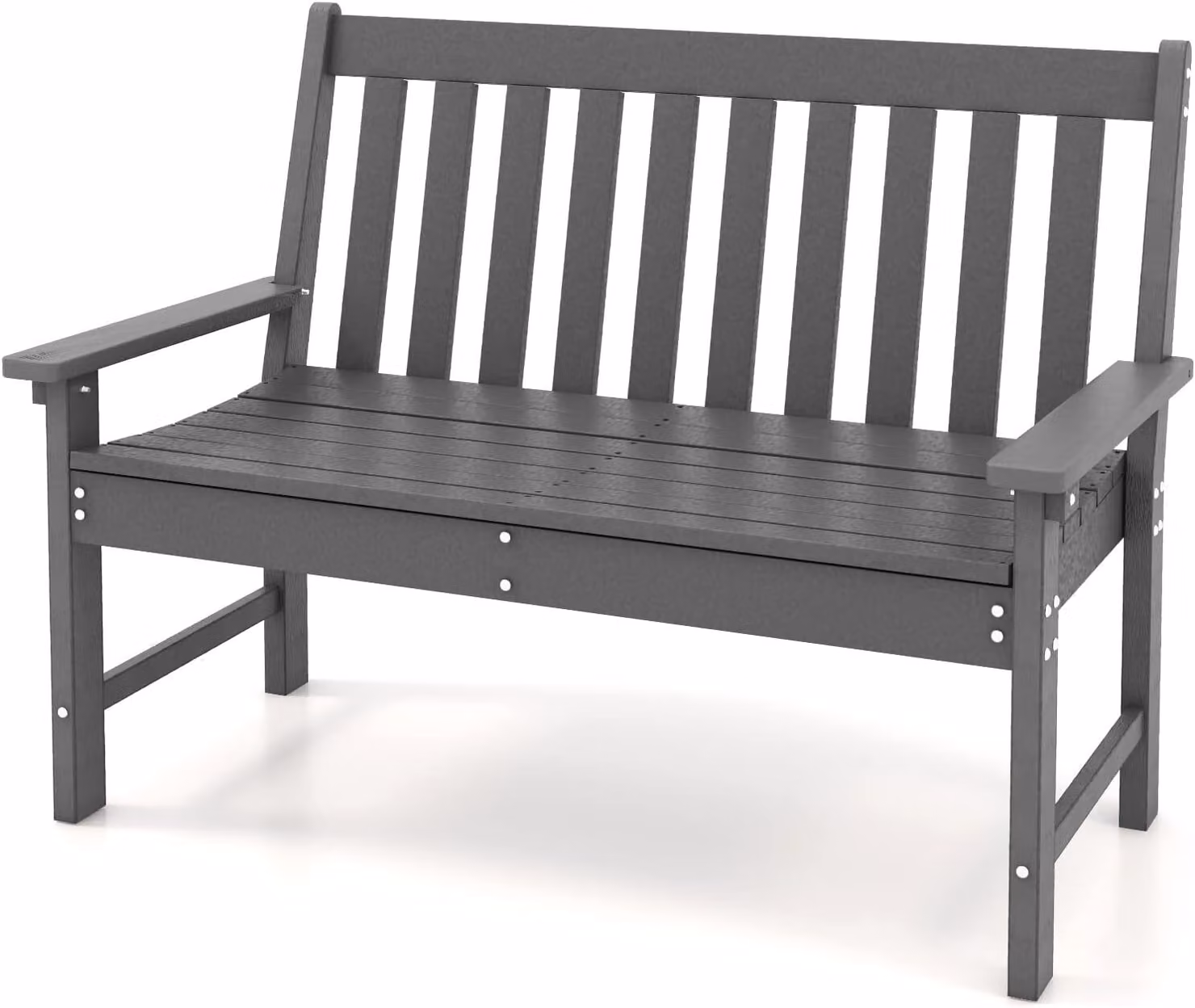 Panchina da giardino KOMFOTTEU a 2 posti, panchina resistente alle intemperie con schienale e braccioli, panchina da terrazza in HDPE con portata fino a 300 kg, panchina da parco per balcone e giardino
