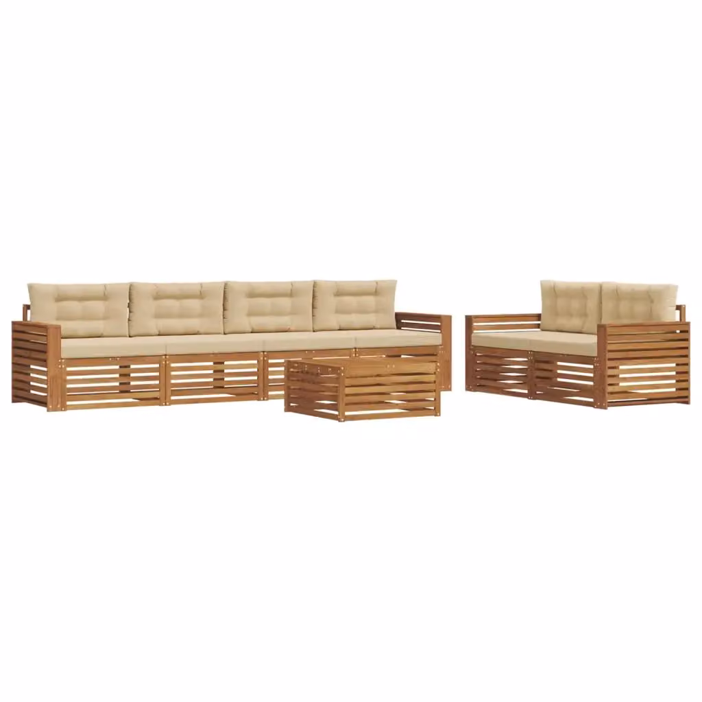 Set di divani da esterno vidaXL in legno di acacia con tavolino e cuscini, beige, 7 pezzi – 2