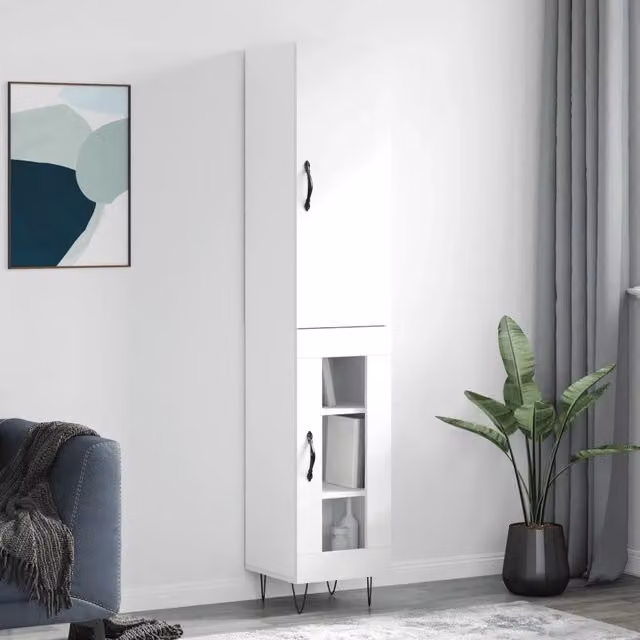 Credenza a muro moderna vidaXL bianca con ante a battente e ripiani interni L/P/H: 34,5 x 34 x 180 cm