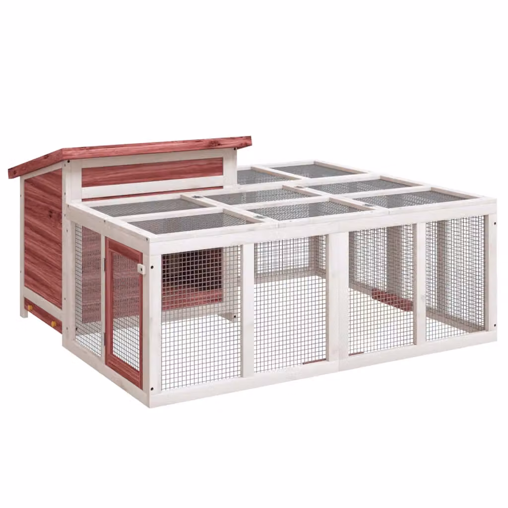 Conigliera in legno massello di pino color moka per piccoli animali L: 144 cm, P: 123 cm, H: 67,5 cm – 2