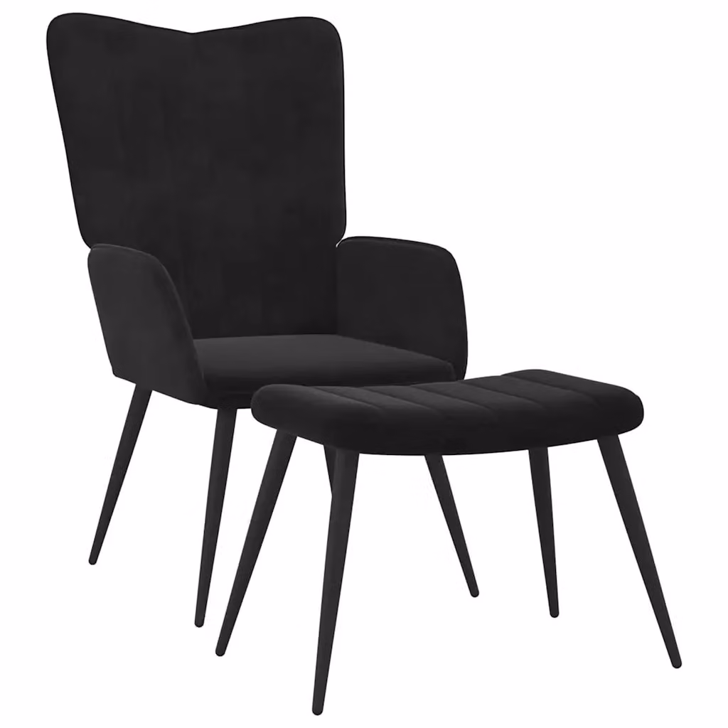 Poltrona Relax Moderna con Sgabello in Velluto Nero e Struttura in Metallo – 2