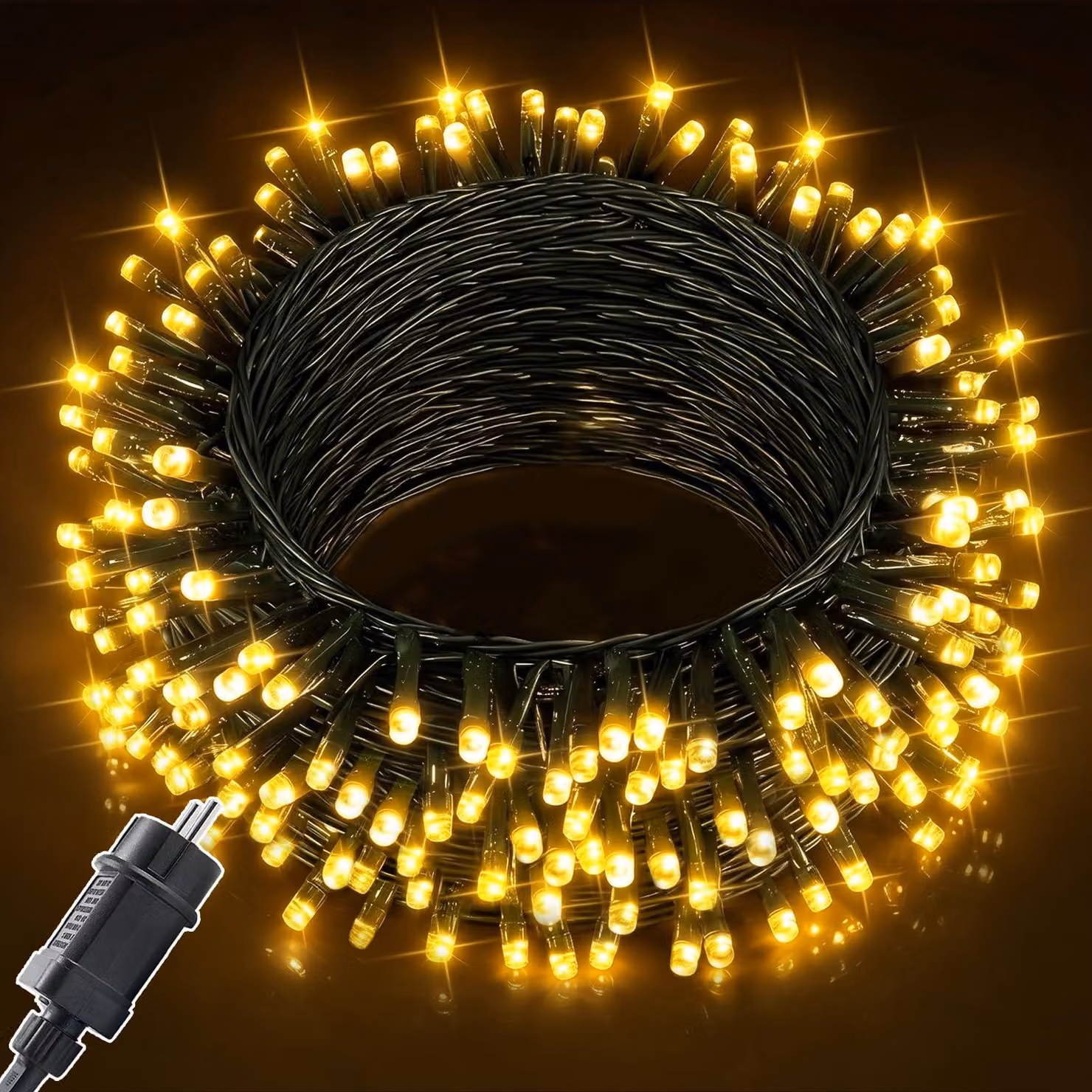 Catena luminosa a LED, 10 metri, 100 LED, luce bianco caldo, con timer, grado di protezione IP44