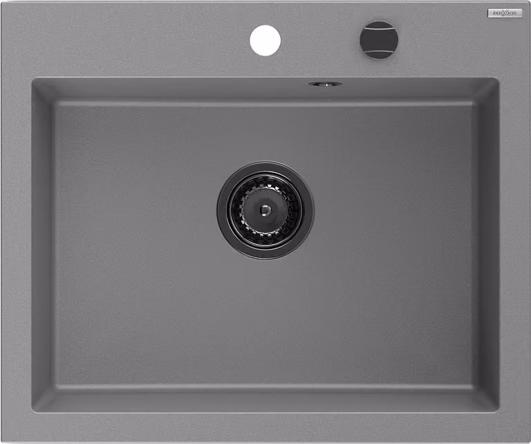 Mexen Elix lavello da cucina in granito 1-vasca 600 x 500 mm, grigio, sifone nero - 6525601005-71-B