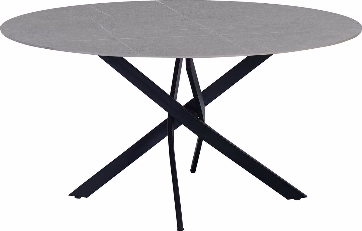 Tavolo da pranzo rotondo Happyment Diva – Effetto marmo – Grigio – 4 persone – Pietra sinterizzata – Adatto anche per esterni – 150×150×76 cm