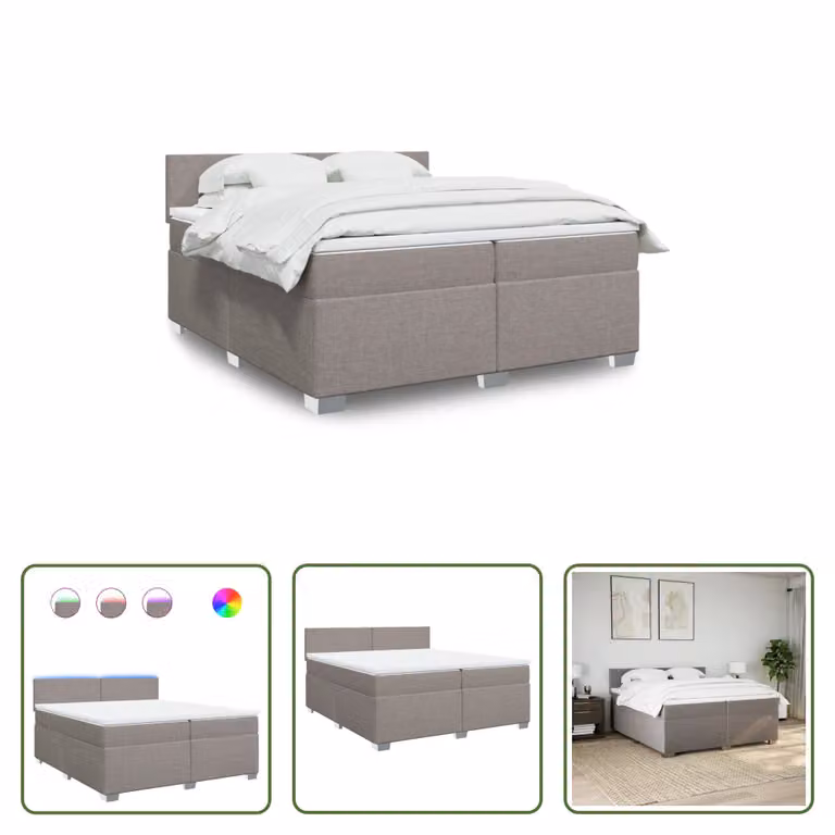 The Living Store Letto a molle con materasso Taupe 200x200 cm in tessuto