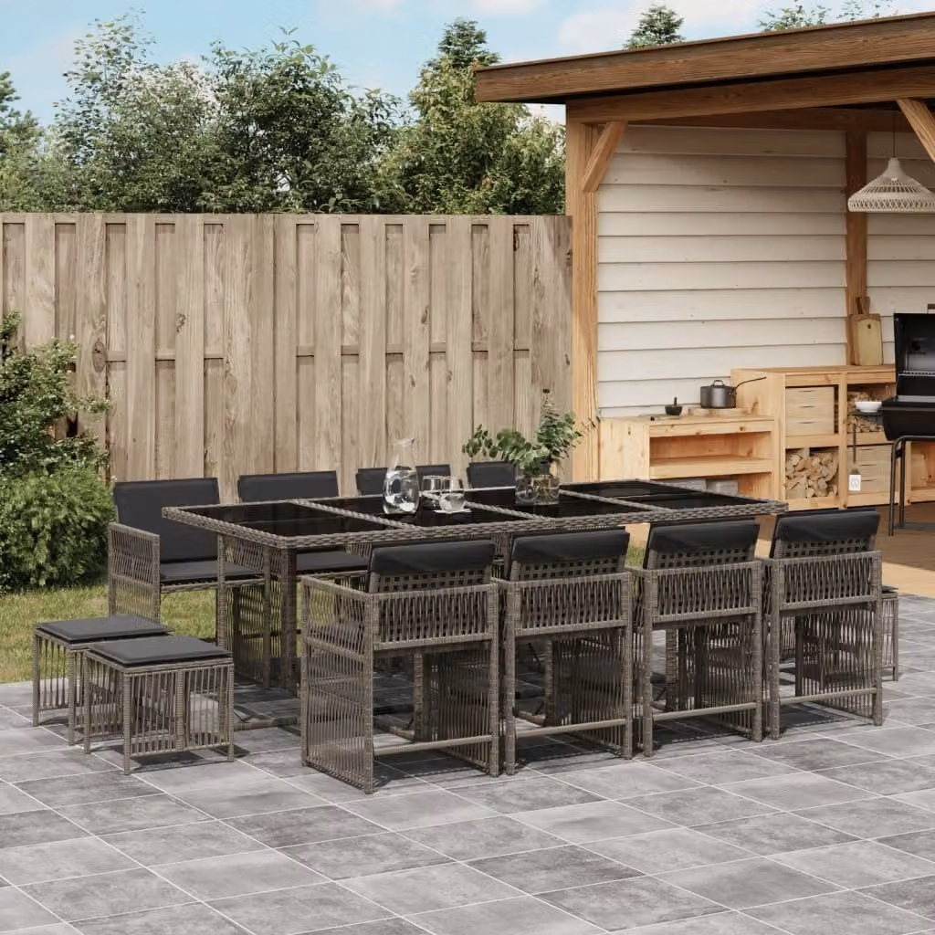 Maison Exclusive - Set da Pranzo da Giardino 13pz con Cuscini Grigio in Polyrattan