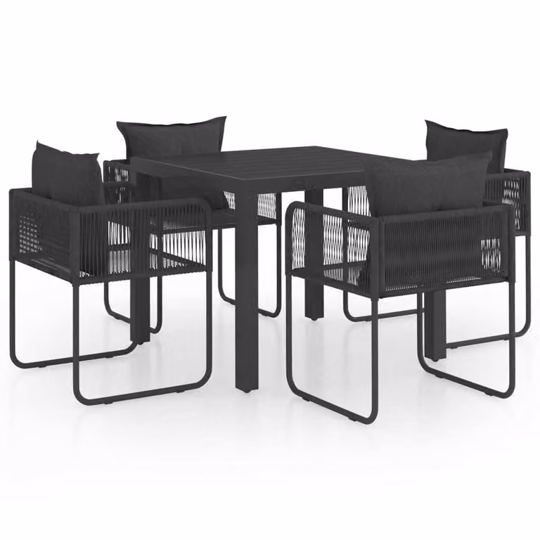 Set da Pranzo da Giardino 5 pz in Rattan PVC Nero