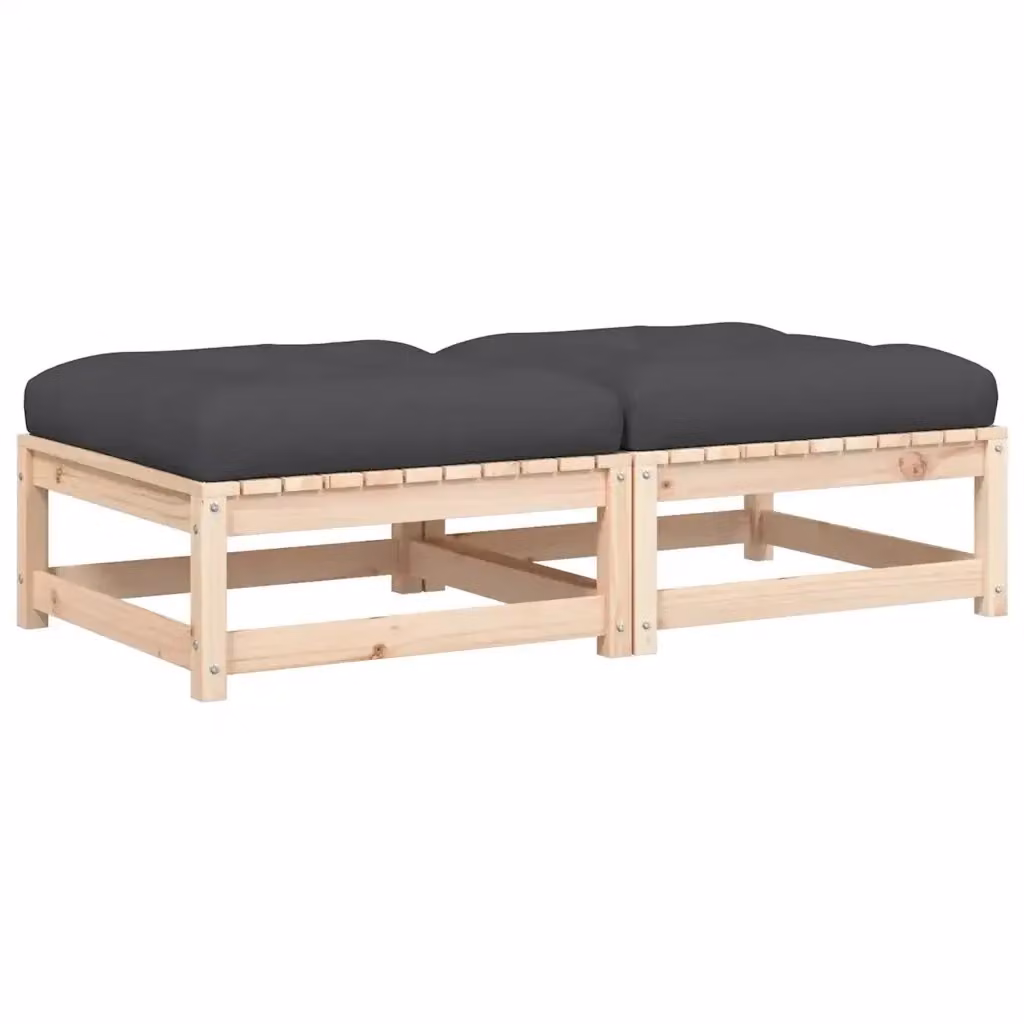 Set di 2 poggiapiedi da giardino vidaXL in legno di pino massello con cuscini color antracite – 2
