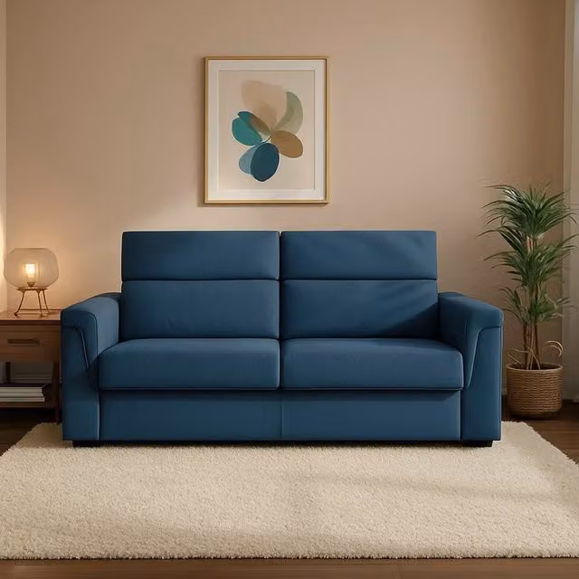 Biscossi Divano Letto 2 Posti Sfoderabile in Tessuto Blu L: 205 cm, P: 95 cm