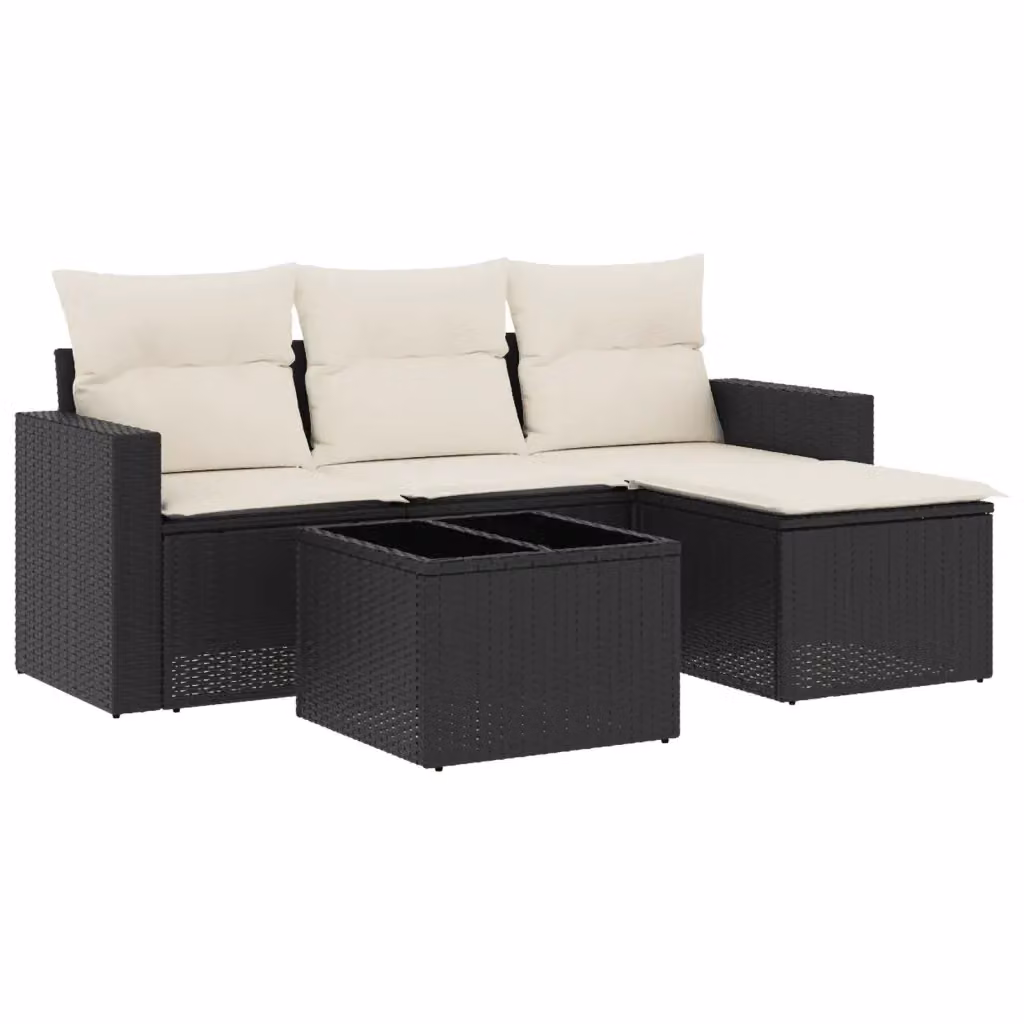 vidaXL Set Divani da Giardino 5 pz in Polyrattan Nero con Cuscini e Tavolino da Esterno – 2