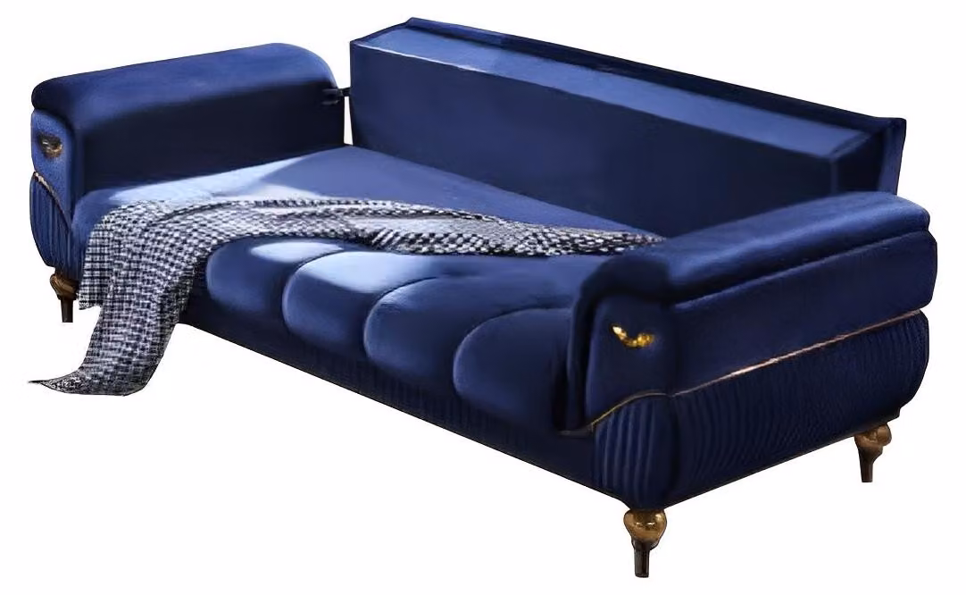 Dreisatzsofa Wohnzimmer 3-Sitzer Sofa Polster Möbel Stoff Blau Modern Couch