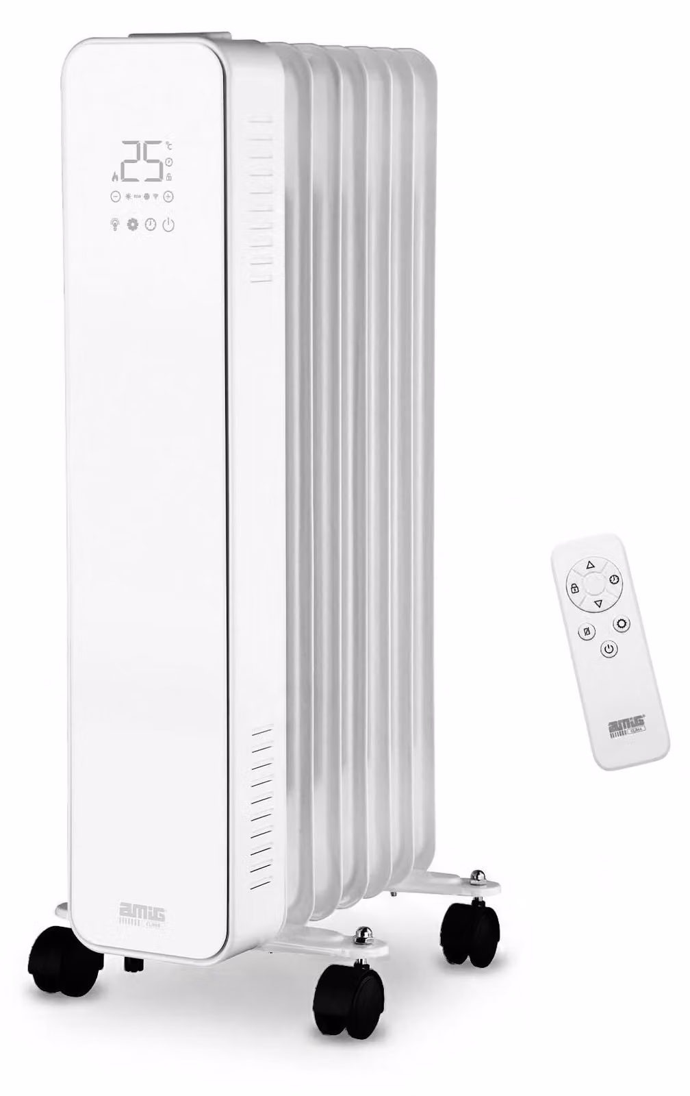 Radiatore ad olio da 1500 W, display touch LED, telecomando, colore bianco