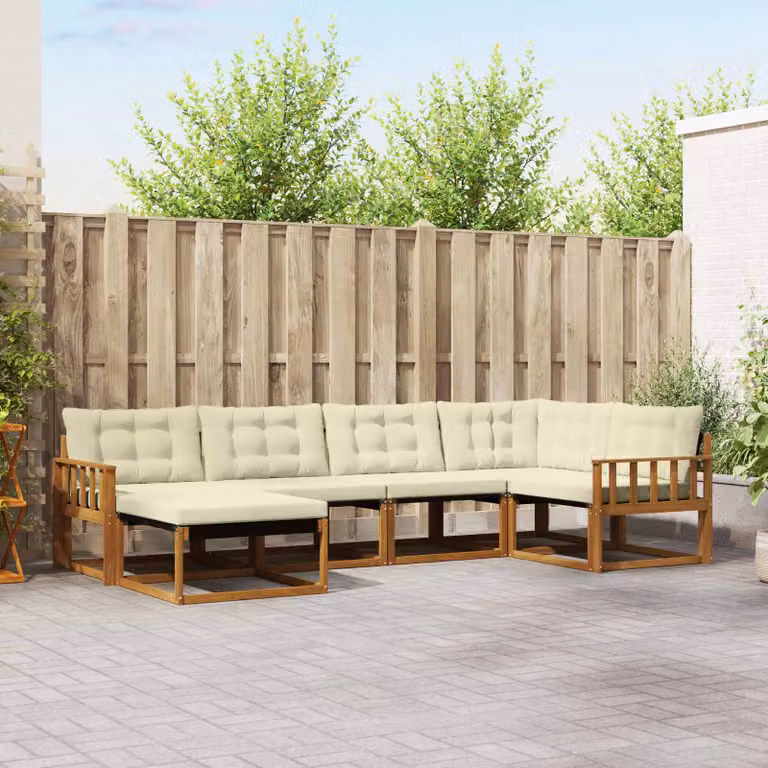 Set di divani da esterno moderno vidaXL in legno di acacia, 6 pezzi, Beige e Marrone