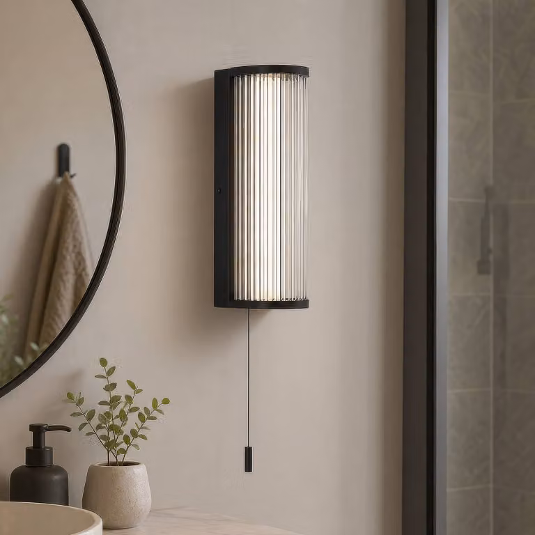 Searchlight Applique da parete Rue, dimmerabile, Nero, Bagno, Metallo, Applique