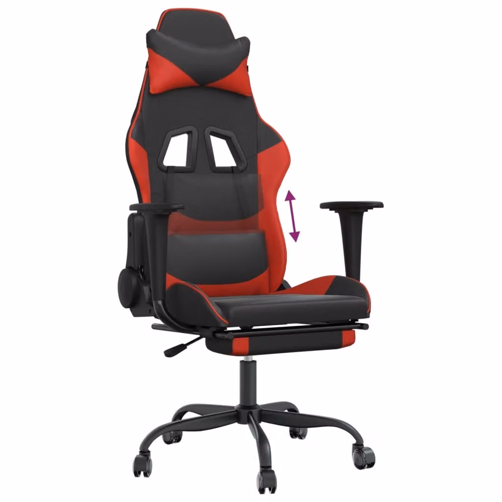 Sedia da Gaming con Poggiapiedi Nero e Rosso in Pelle finta