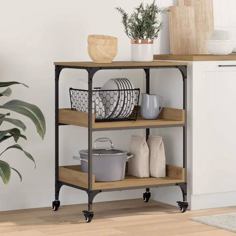 vidaXL Carrello da Cucina Rovere artigianale 60 x 41 x 80.5 cm
