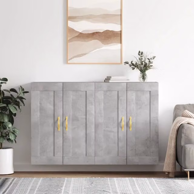 Set di 2 armadietti da parete vidaXL in legno e metallo, colore grigio, design moderno con ante a battente e ripiani interni per bagno, L: 90 cm, P: 34 cm, H: 69,5 cm