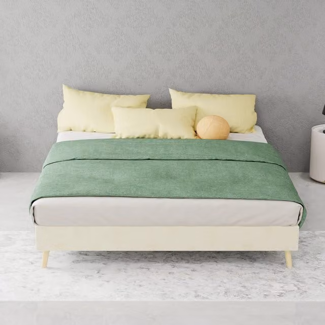 letto tela e metallo beige 140 x 200 cm