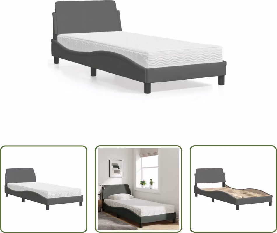 The Living Store Letto con materasso grigio scuro 90x190 cm in tessuto