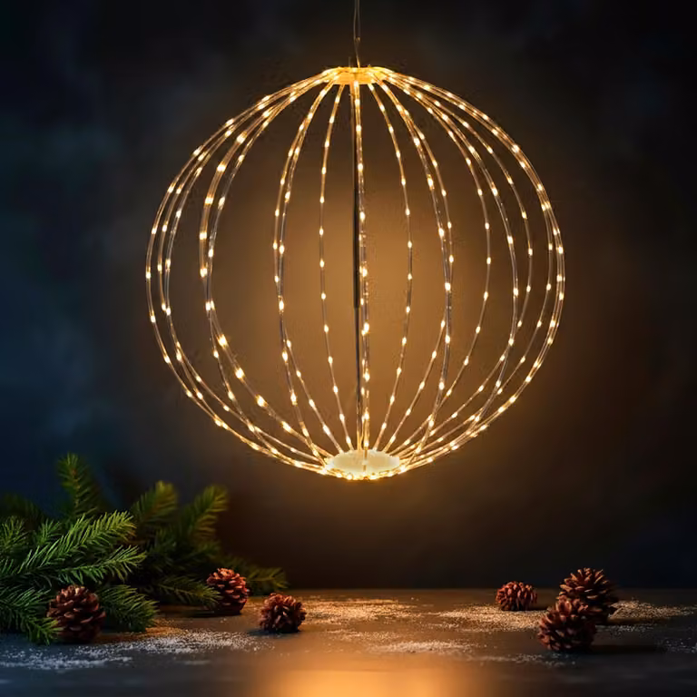 Sfera luminosa da appendere per esterni, diametro 50 cm, con timer - 295 LED - Lampada decorativa per giardino, luce bianca calda, alimentazione a cavo