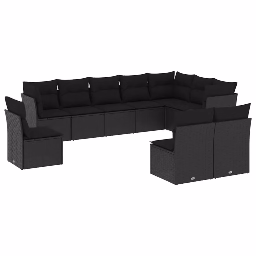 vidaXL Set di Divani da Giardino a Forma di U con 10 Pezzi in Polyrattan Nero e Cuscini Imbottiti – 2