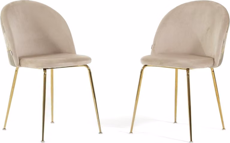 Set di 2 sedie da pranzo imbottite in velluto decorato, gambe in metallo, design elegante per cucina, sala da pranzo, bar e ristoranti SARA - crema/oro