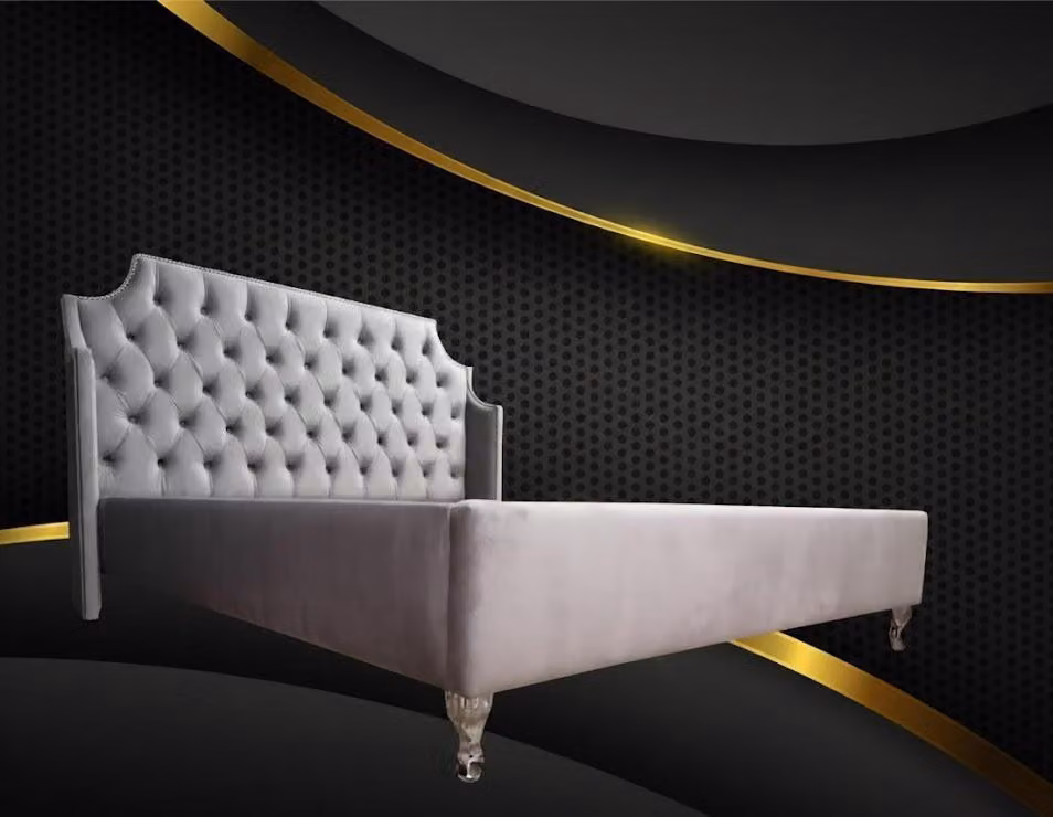 Chesterfield Betten Bett Polster Hotel Doppel Luxus Design Samt Stoff 160x200