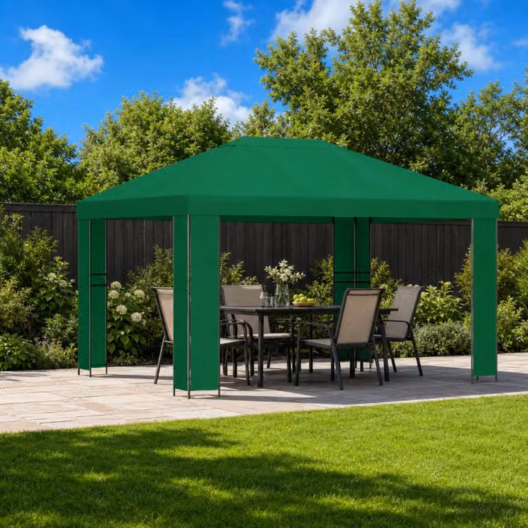 Gazebo vidaXL in acciaio zincato e poliestere verde e nero 4 x 3 m